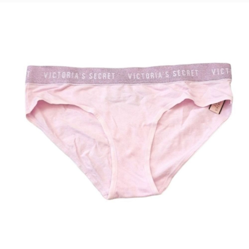 NEW Victoria's Secret Logo Hip Hugger Hipster in Pink/Pink Glitter Size Small